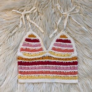 Crochet Multi Color Striped Crop Top